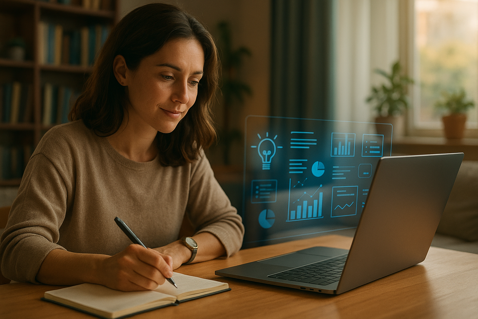 Docente trabajando con notebook en casa